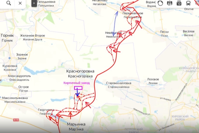 Карта СВО на Красноармейском направлении, район Первомайского. Последние новости спецоперации на карте. Источник - Подоляка